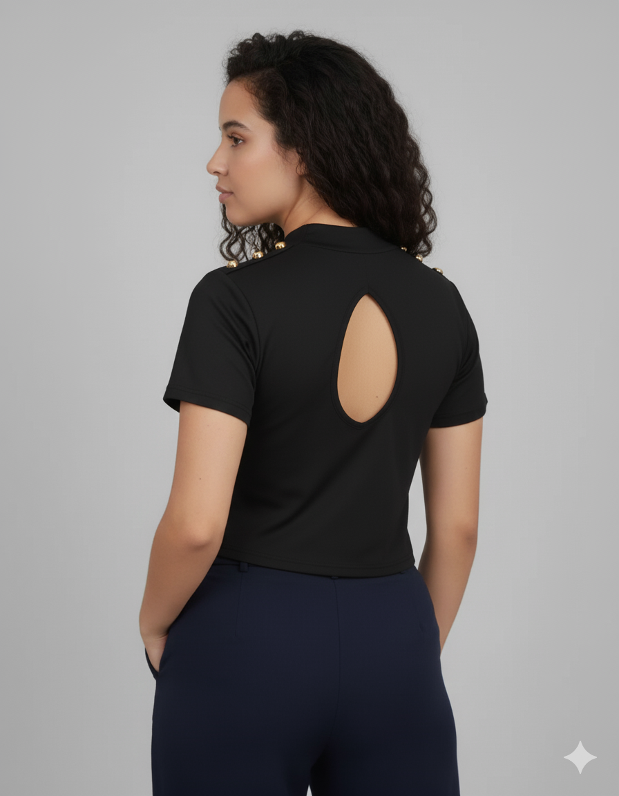 Blusa Crop con Botones Dorados