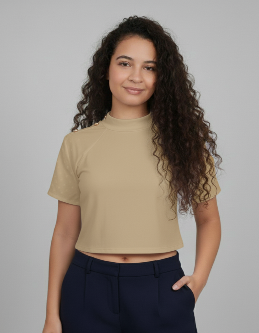 Blusa Crop con Botones Dorados