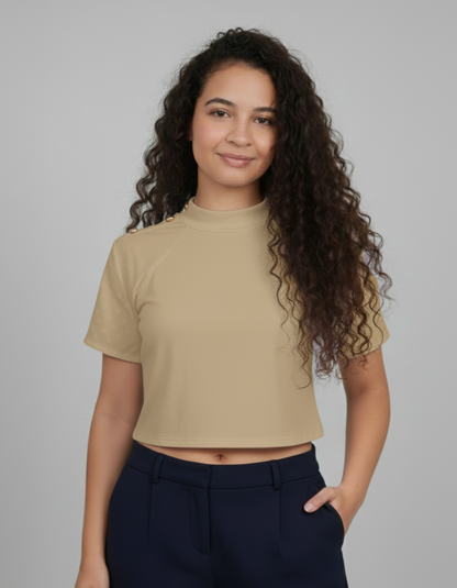 Blusa Crop con Botones Dorados