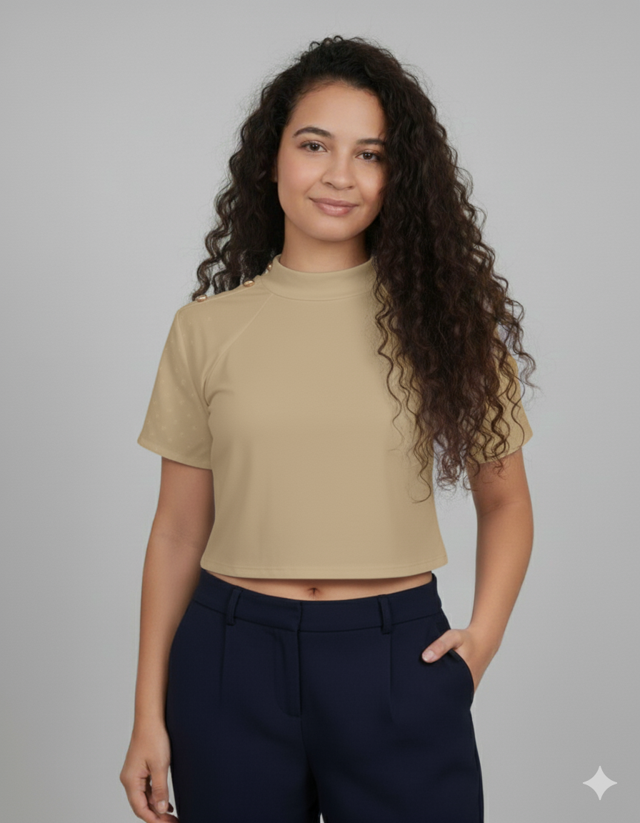 Blusa Crop con Botones Dorados