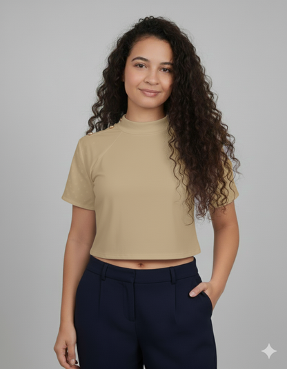 Blusa Crop con Botones Dorados