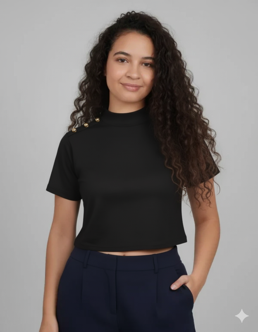 Blusa Crop con Botones Dorados