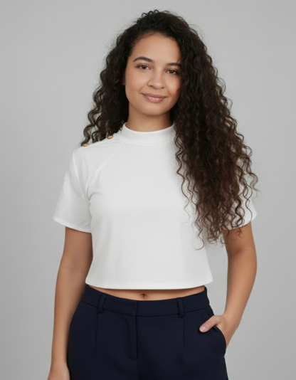 Blusa Crop con Botones Dorados
