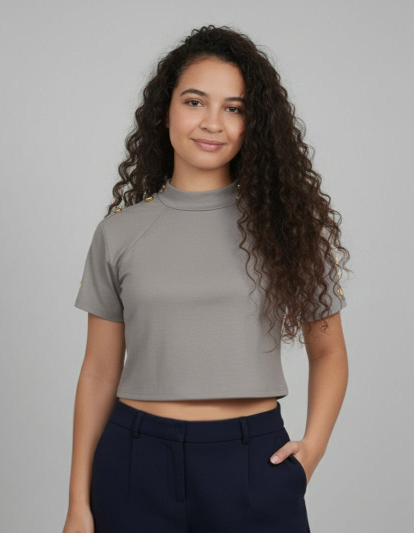 Blusa Crop con Botones Dorados