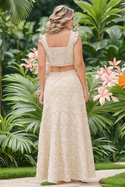 SET FALDA Y TOP EN OJALILLO BEIGE