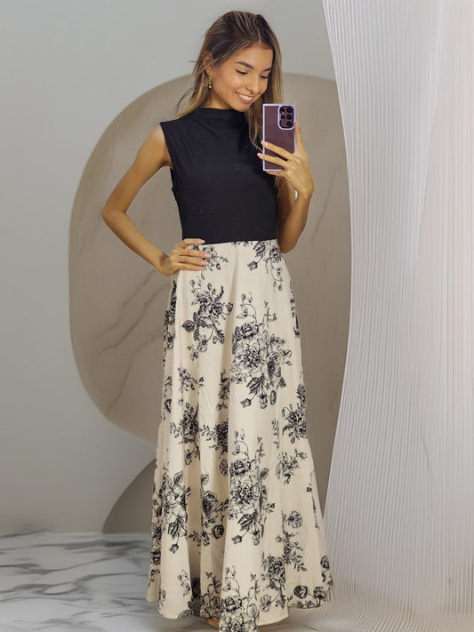 VESTIDO FLORES DE MEDIA NOCHE