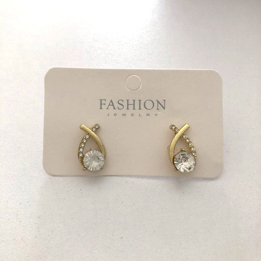 Aretes Lazo Dorado con Cristal Central