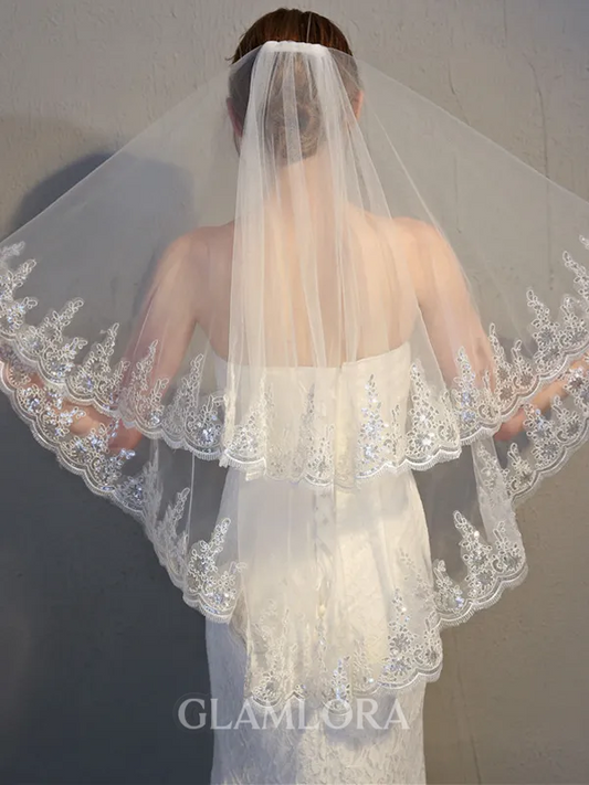 VELO DE NOVIA DE DOS CAPAS CON ENCAJE