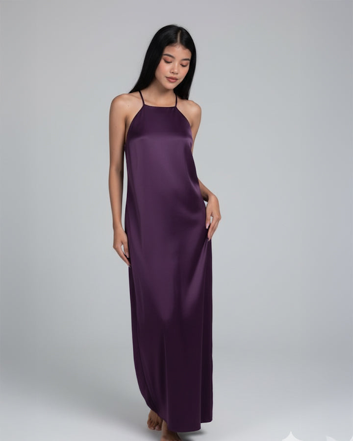 Vestido Maxi Satinado Purple Glow