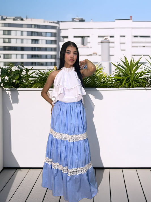 Falda Toscana Encaje Azul