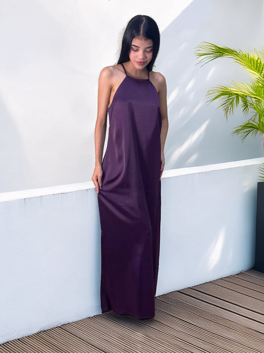 Vestido Maxi Satinado Purple Glow