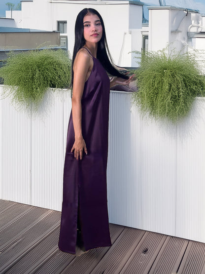 Vestido Maxi Satinado Purple Glow