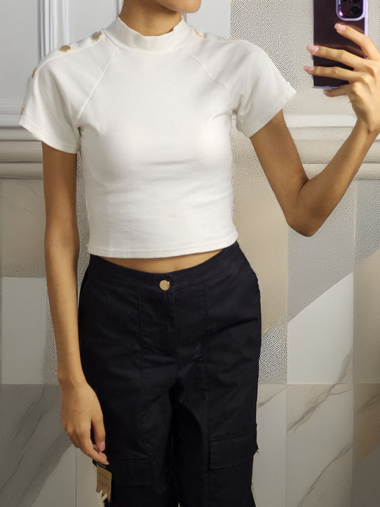 Blusa Crop con Botones Dorados