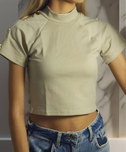 Blusa Crop con Botones Dorados