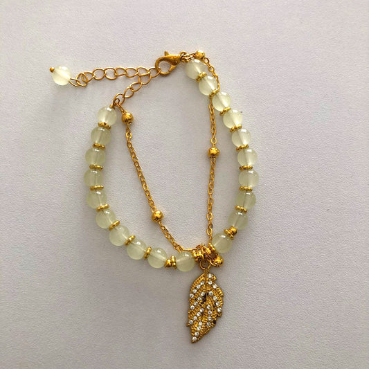 Pulsera Doble Elegancia Hoja Dorada